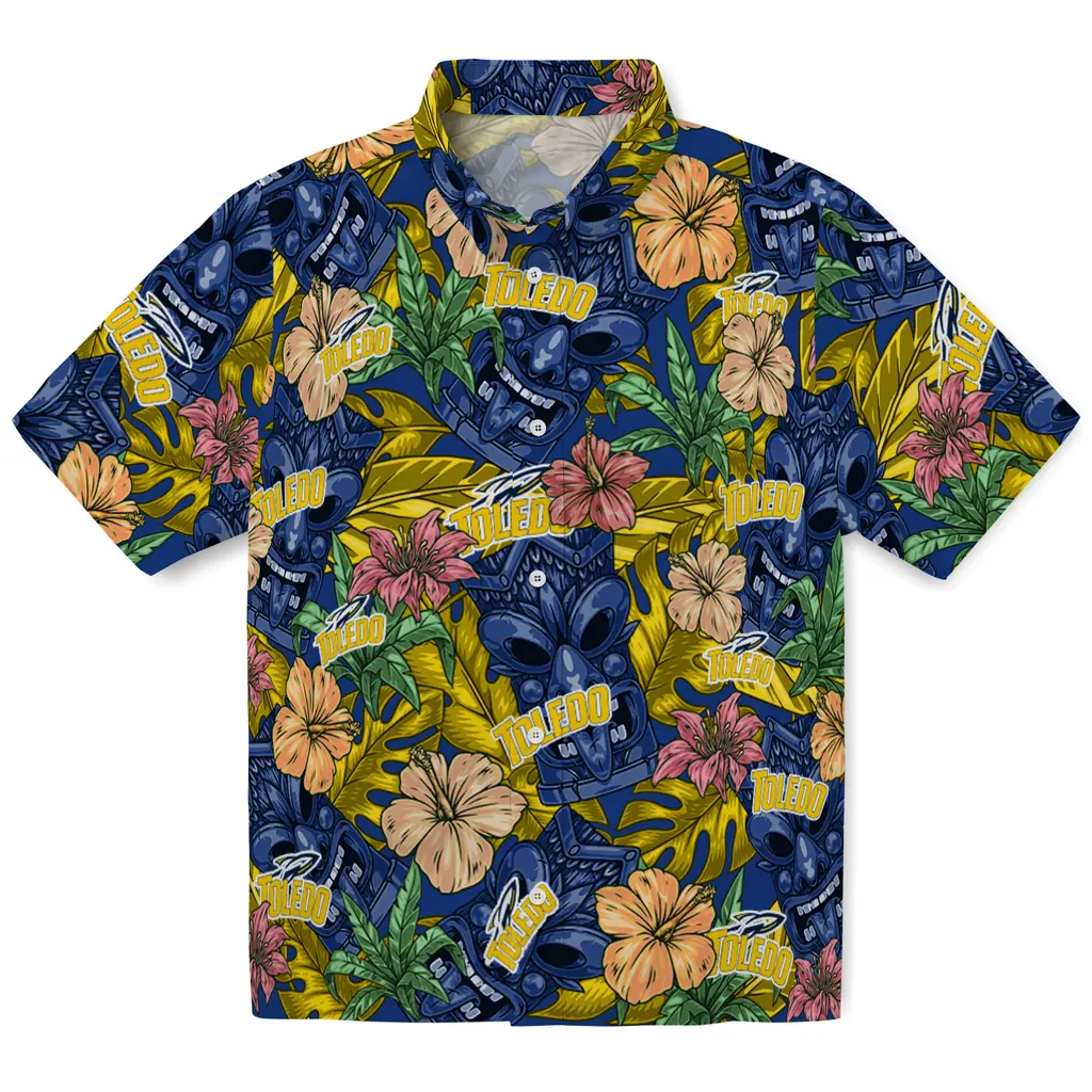 Toledo Rockets Hawaiian Shirt - Hibiscus Tiki Jungle toledo rockets tiki jungle blue hawaiian shirts best selling