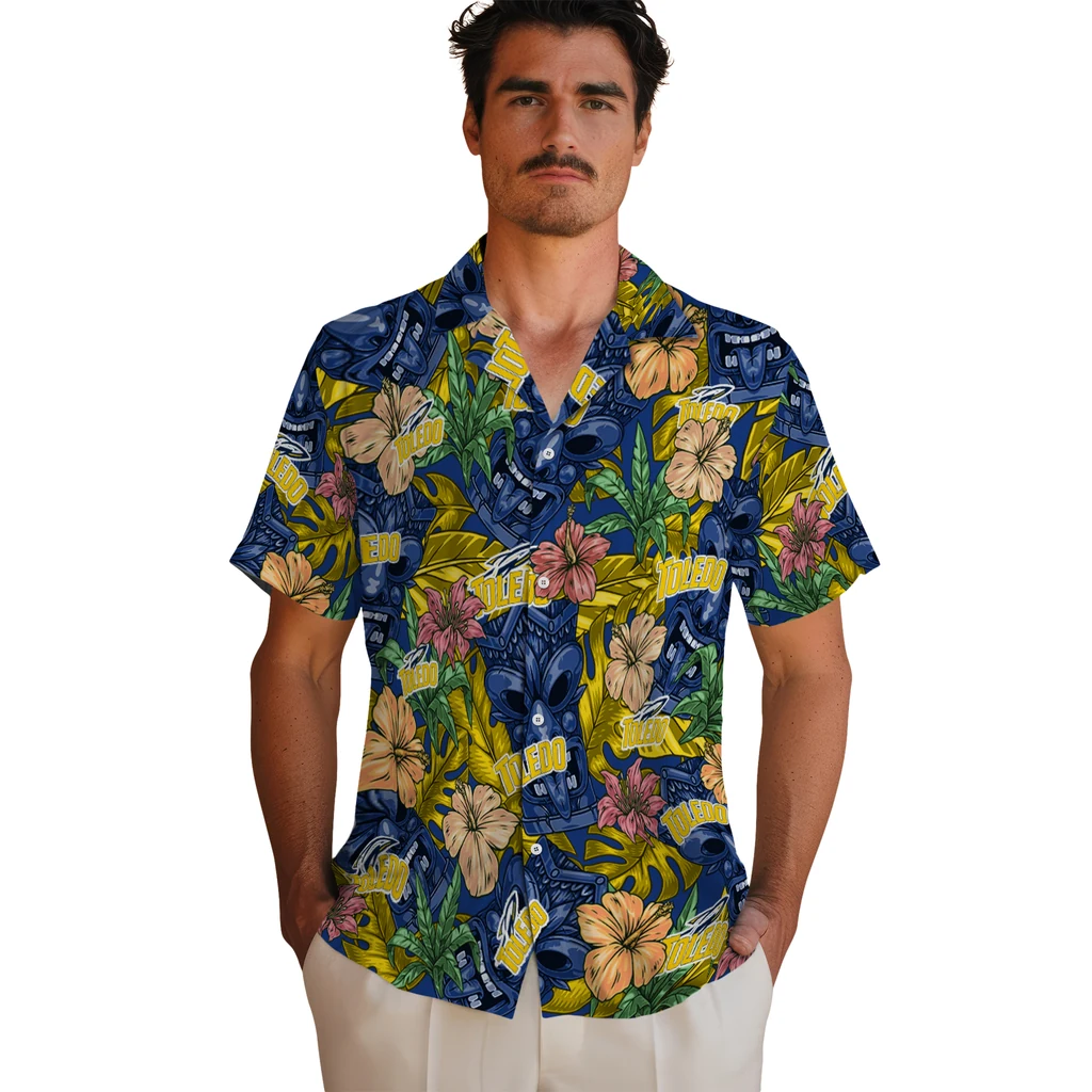 Toledo Rockets Hawaiian Shirt - Hibiscus Tiki Jungle toledo rockets tiki jungle blue hawaiian shirts fashion forward