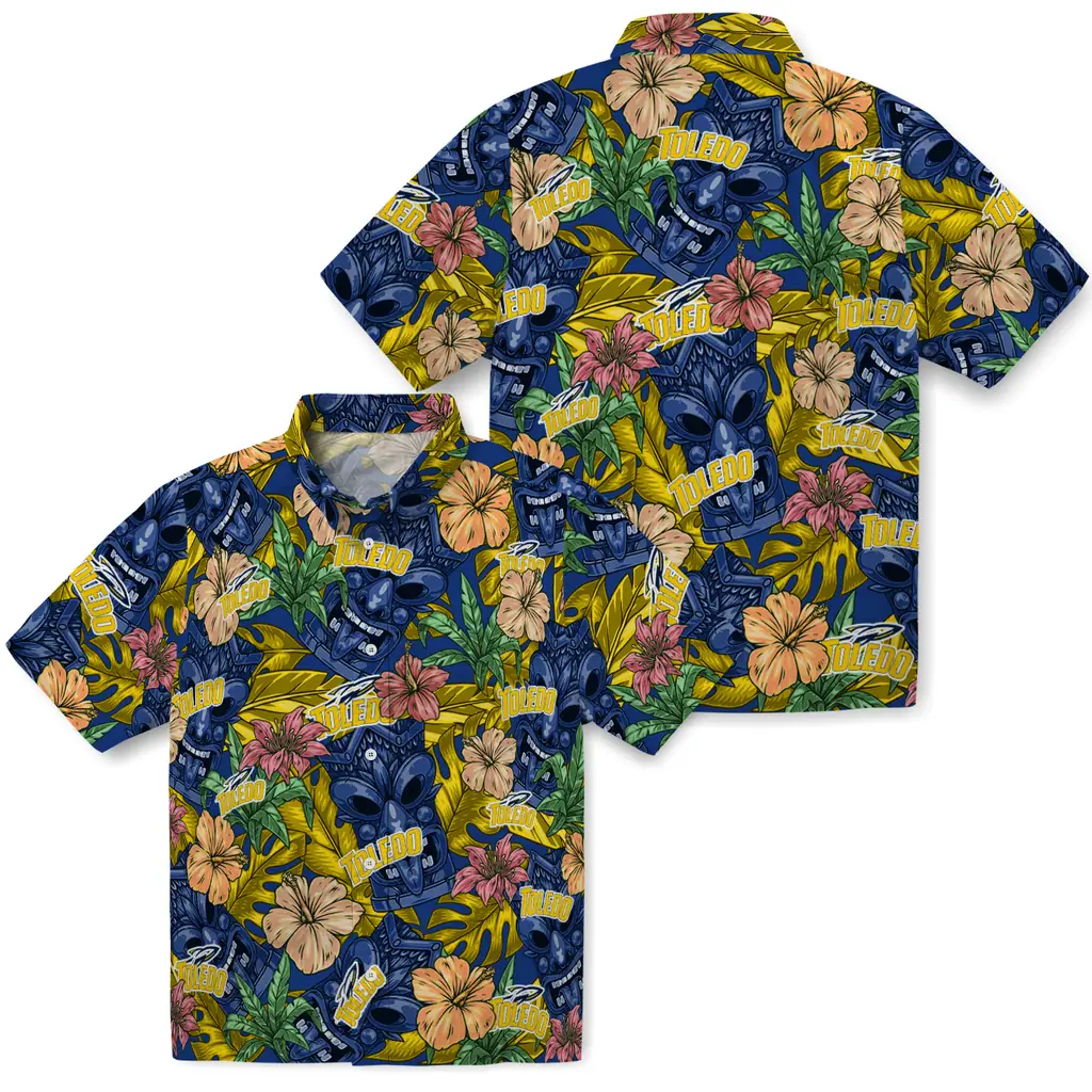 Toledo Rockets Hawaiian Shirt - Hibiscus Tiki Jungle toledo rockets tiki jungle blue hawaiian shirts high quality