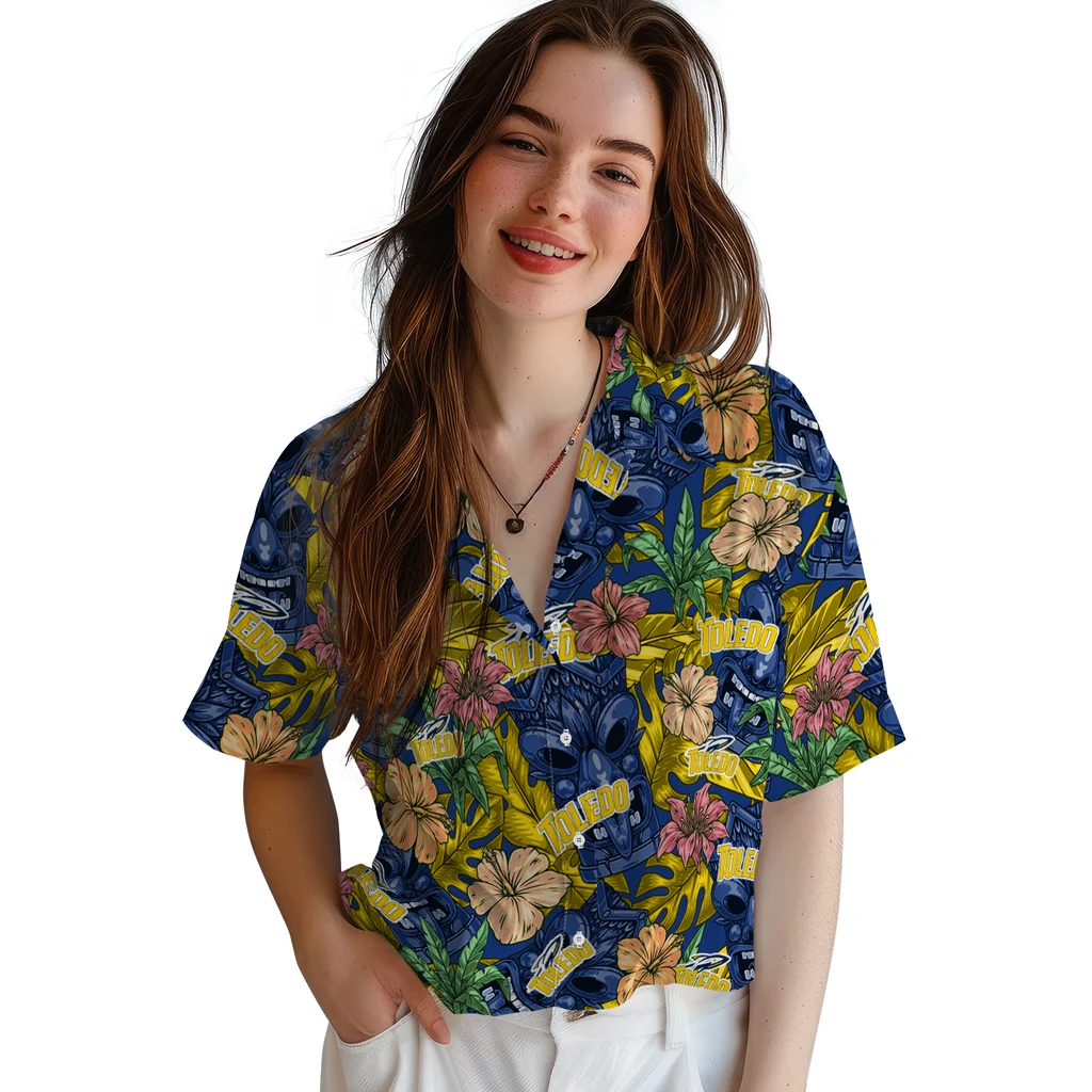 Toledo Rockets Hawaiian Shirt - Hibiscus Tiki Jungle toledo rockets tiki jungle blue hawaiian shirts latest model