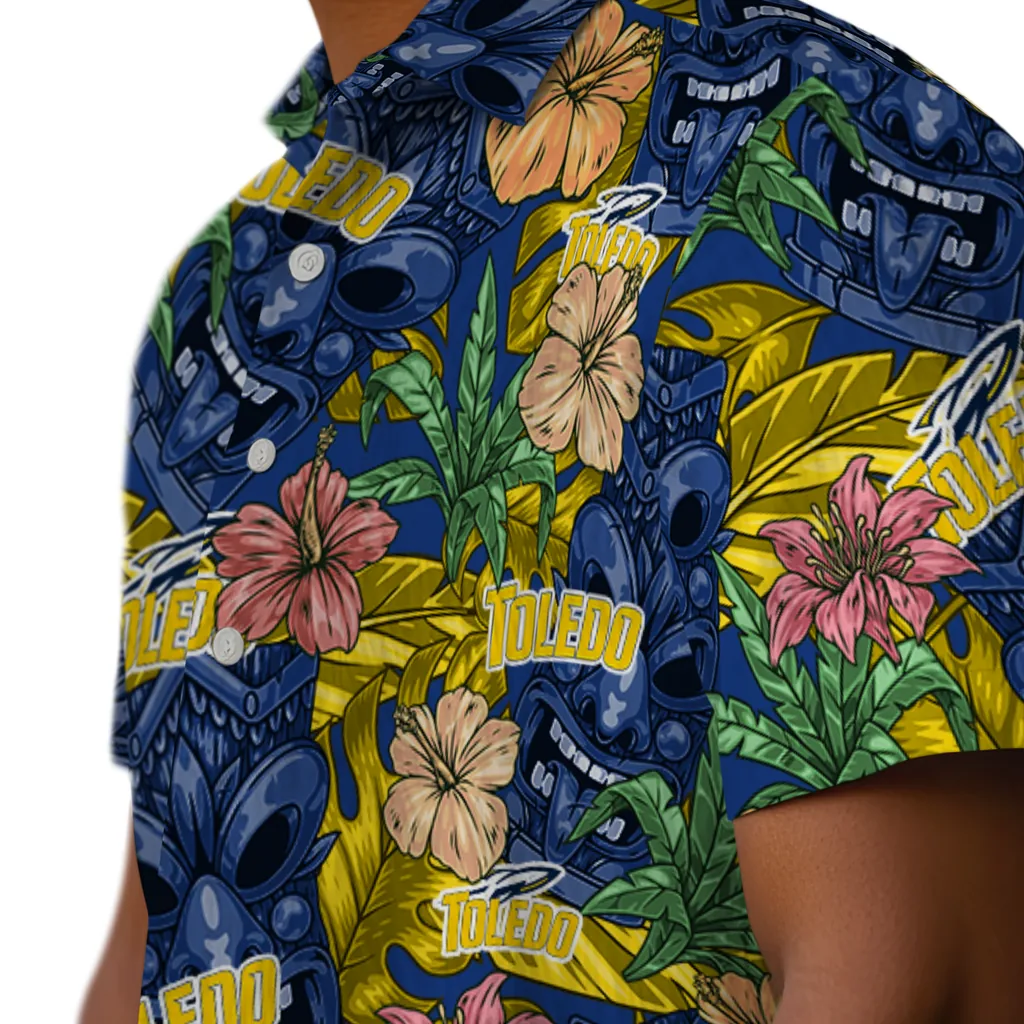 Toledo Rockets Hawaiian Shirt - Hibiscus Tiki Jungle toledo rockets tiki jungle blue hawaiian shirts trendy