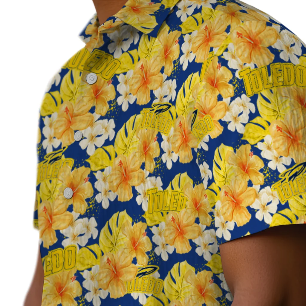 Toledo Rockets Hawaiian Shirt - Hibiscus Tropics toledo rockets hibiscus tropics blue yellow hawaiian shirts trendy