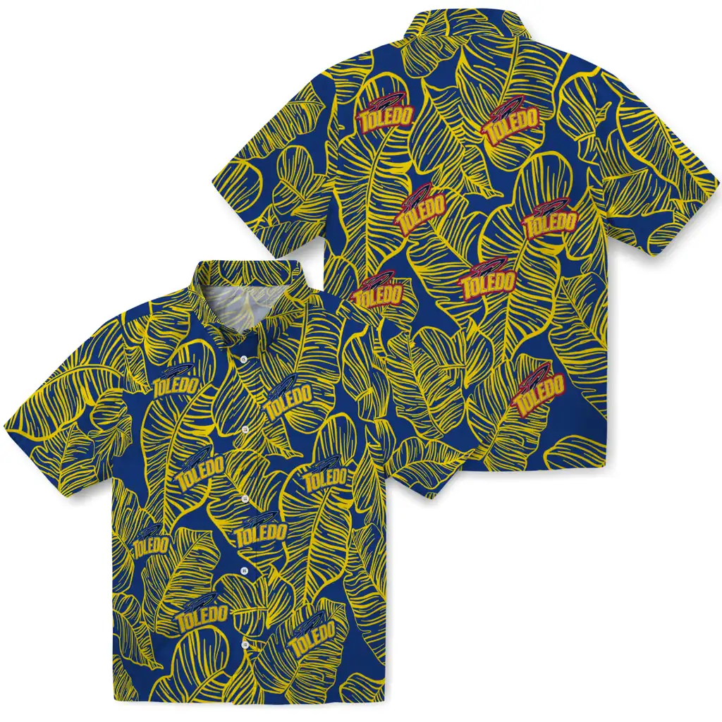 Toledo Rockets Hawaiian Shirt - Leaf Outline toledo rockets leaf outline blue hawaiian shirts high quality