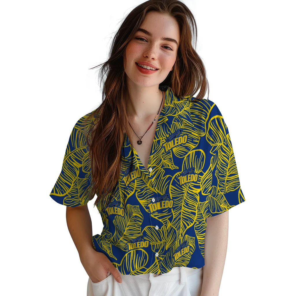 Toledo Rockets Hawaiian Shirt - Leaf Outline toledo rockets leaf outline blue hawaiian shirts latest model