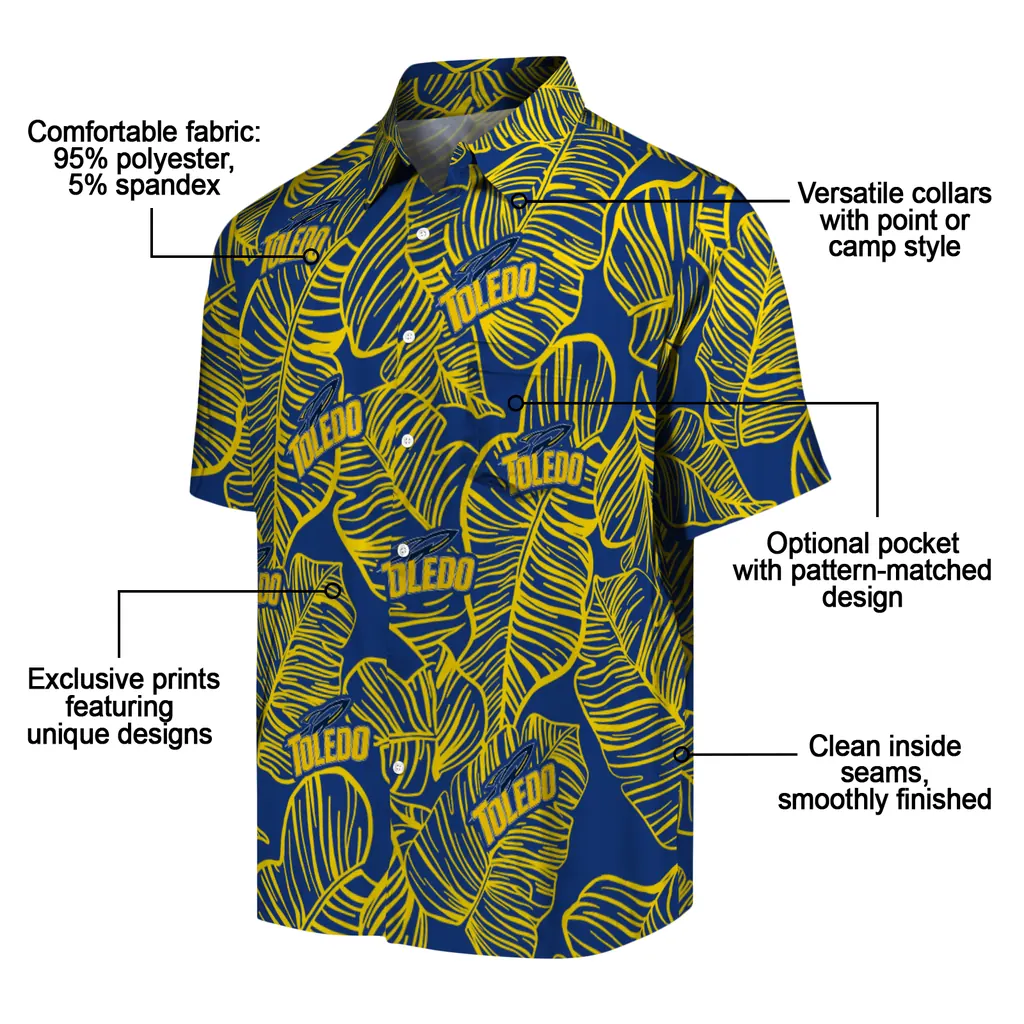 Toledo Rockets Hawaiian Shirt - Leaf Outline toledo rockets leaf outline blue hawaiian shirts new arrival