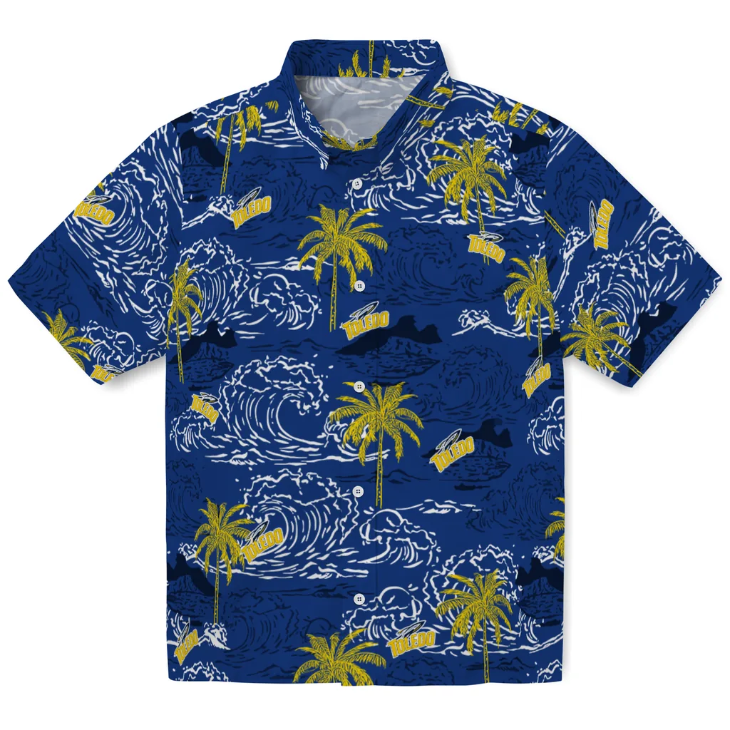 Toledo Rockets Hawaiian Shirt - Wave Palm toledo rockets wave palm blue hawaiian shirts best selling