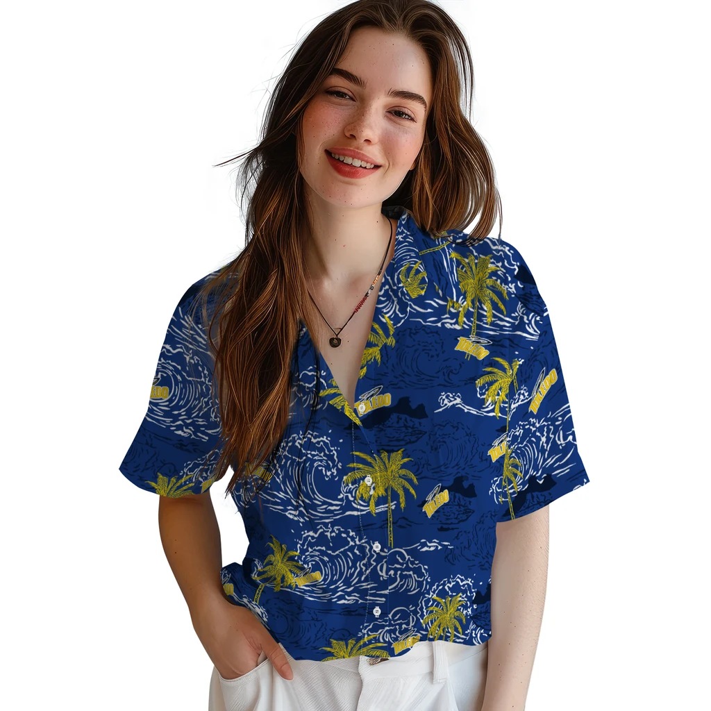 Toledo Rockets Hawaiian Shirt - Wave Palm toledo rockets wave palm blue hawaiian shirts latest model