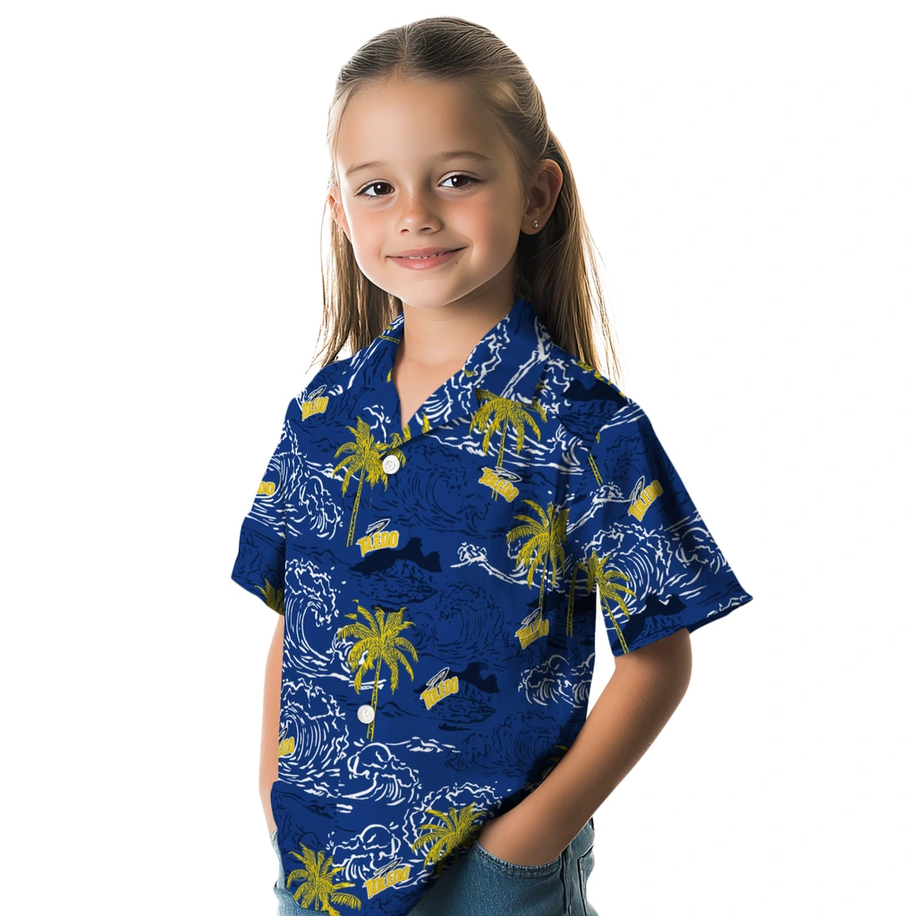 Toledo Rockets Hawaiian Shirt - Wave Palm toledo rockets wave palm blue hawaiian shirts premium grade