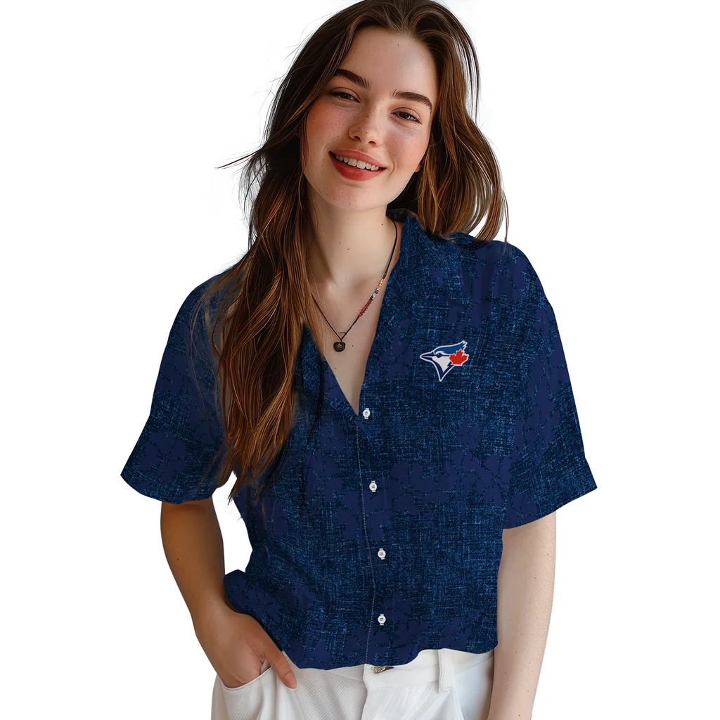 Toronto Blue Jays Hawaiian Shirt - 50th State Flower toronto blue jays hibiscus petals blue hawaiian shirts latest model