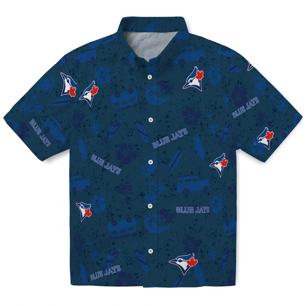 Toronto Blue Jays Hawaiian Shirt - Beach Vibe toronto blue jays beach vibe navy hawaiian shirts best selling