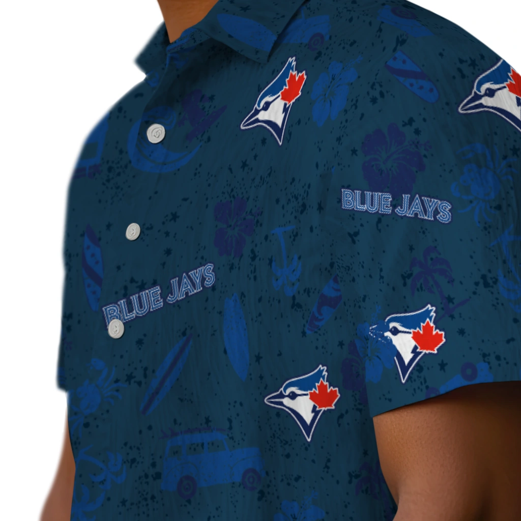 Toronto Blue Jays Hawaiian Shirt - Beach Vibe toronto blue jays beach vibe navy hawaiian shirts trendy
