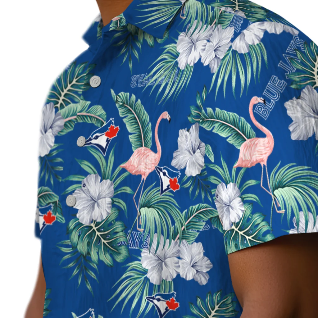 Toronto Blue Jays Hawaiian Shirt - Flamingo and Hibiscus toronto blue jays flamingo palms blue hawaiian shirts trendy