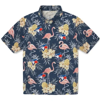 toronto blue jays flamingo hibiscus navy hawaiian shirts best selling
