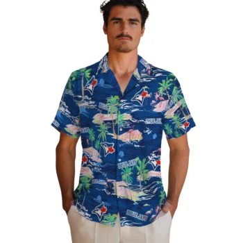 toronto blue jays flamingo retreat blue hawaiian shirts fashion forward