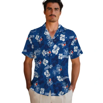toronto blue jays hibiscus bloom blue hawaiian shirts fashion forward