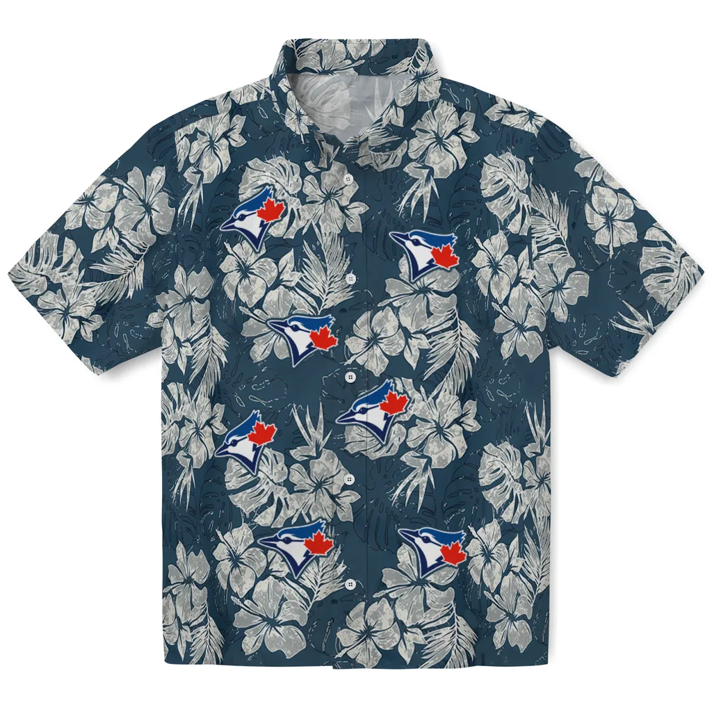 Toronto Blue Jays Hawaiian Shirt - Hibiscus Flowers toronto blue jays hibiscus flowers navy blue hawaiian shirts best selling