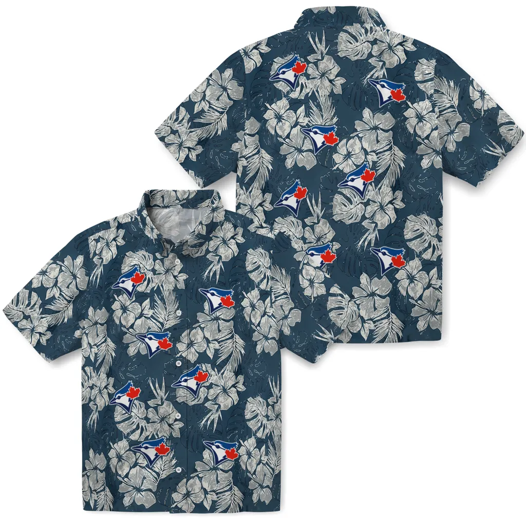 Toronto Blue Jays Hawaiian Shirt - Hibiscus Flowers toronto blue jays hibiscus flowers navy blue hawaiian shirts high quality