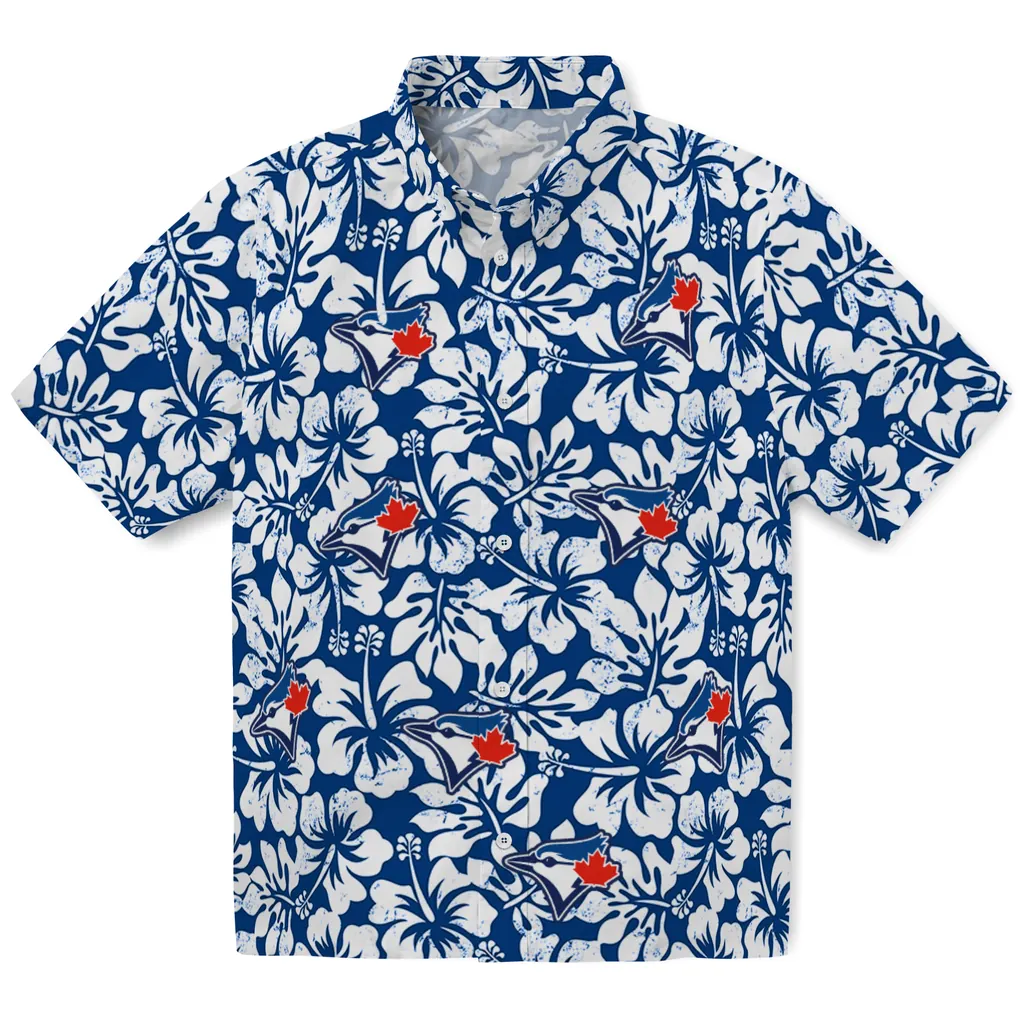 Toronto Blue Jays Hawaiian Shirt - Hibiscus Motif toronto blue jays hibiscus motif blue white hawaiian shirts best selling