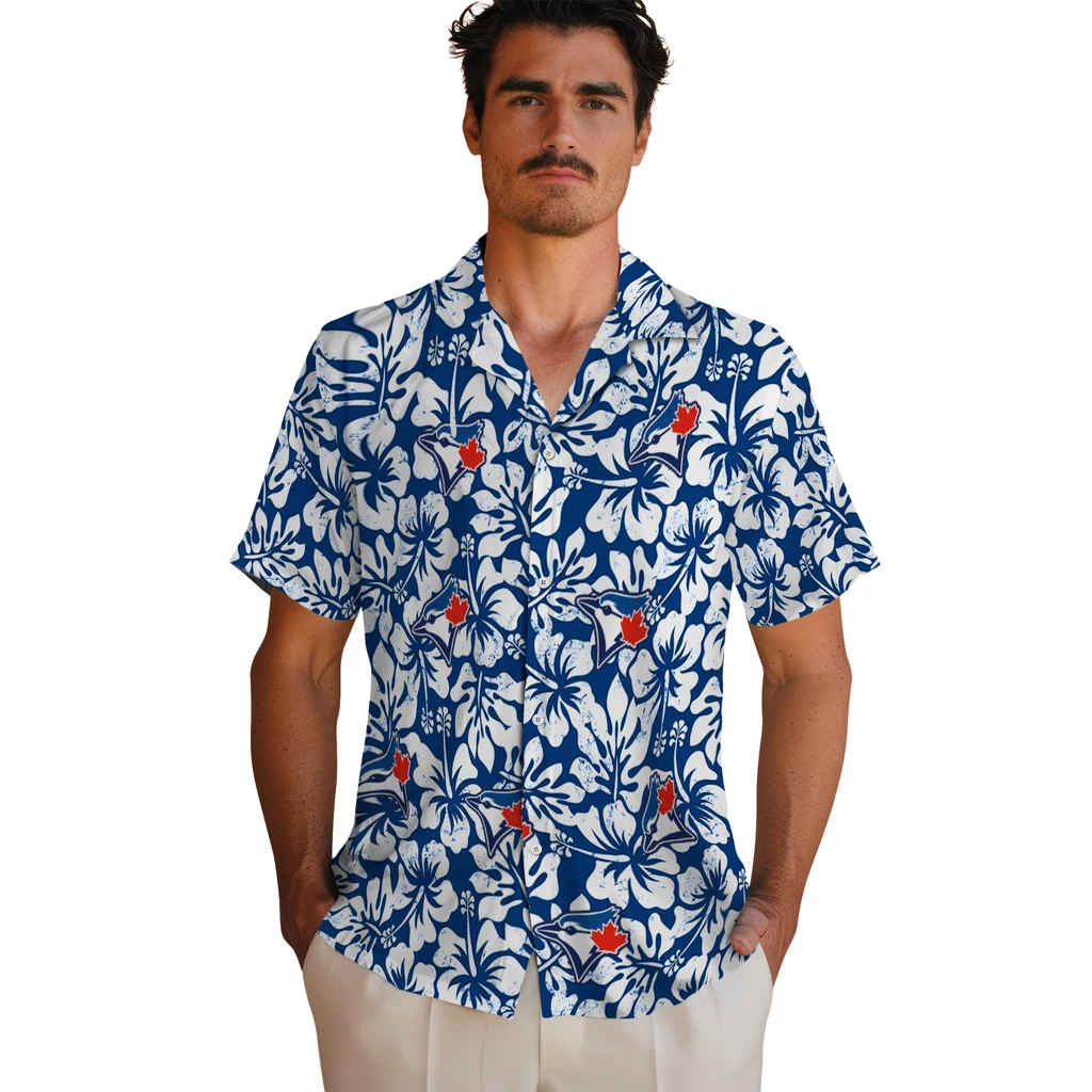 Toronto Blue Jays Hawaiian Shirt - Hibiscus Motif toronto blue jays hibiscus motif blue white hawaiian shirts fashion forward