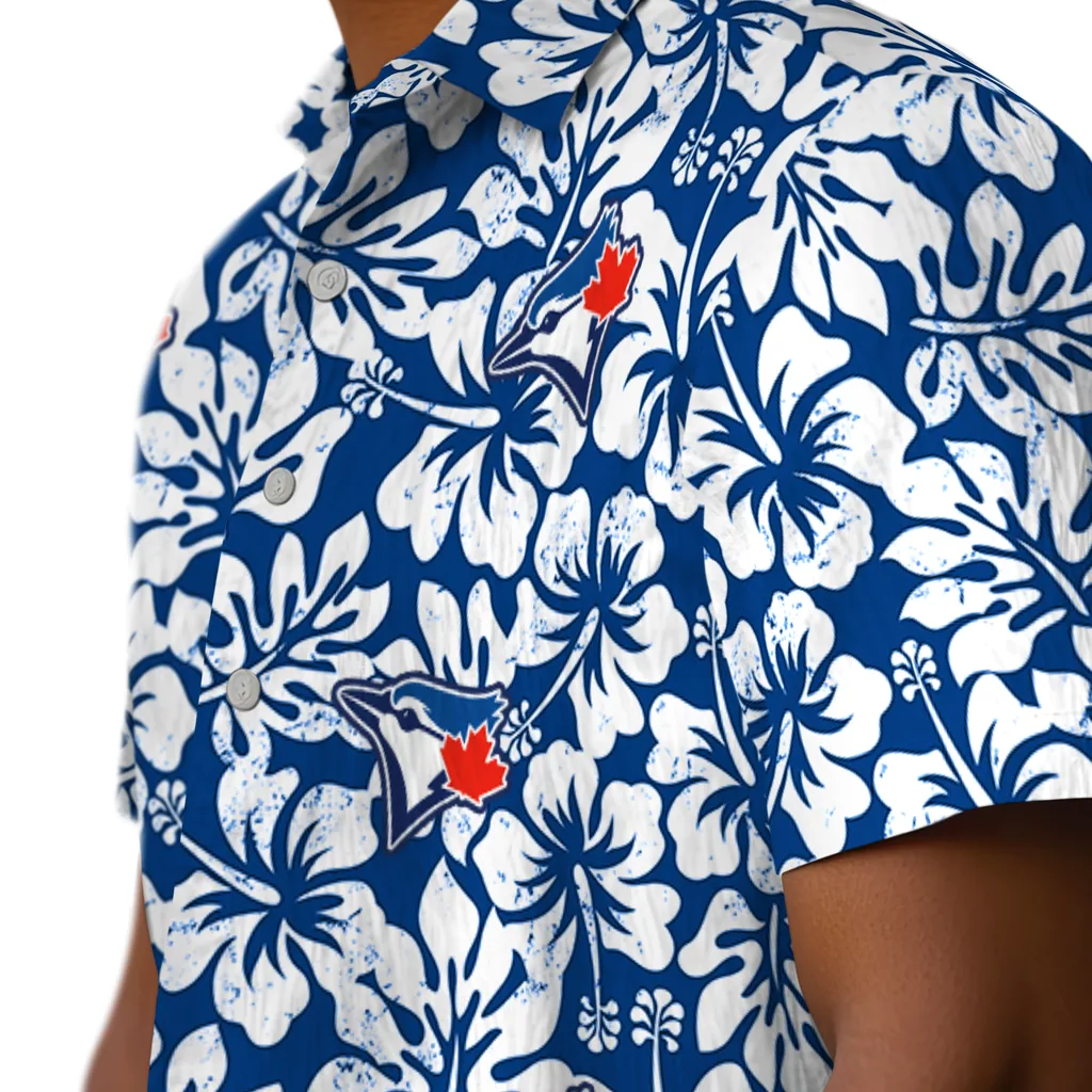 Toronto Blue Jays Hawaiian Shirt - Hibiscus Motif toronto blue jays hibiscus motif blue white hawaiian shirts trendy