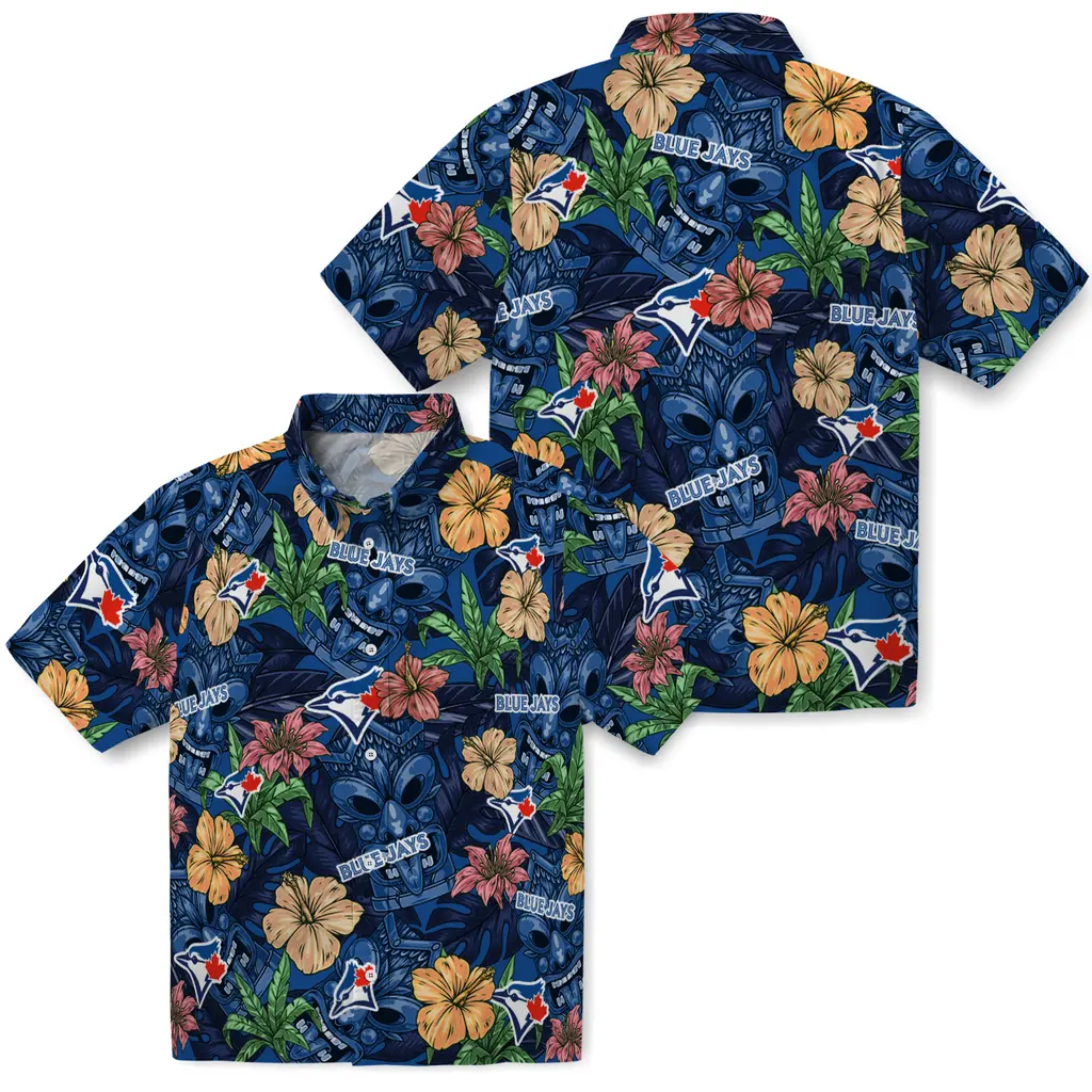 Toronto Blue Jays Hawaiian Shirt - Hibiscus Tiki Jungle toronto blue jays tiki jungle blue hawaiian shirts high quality