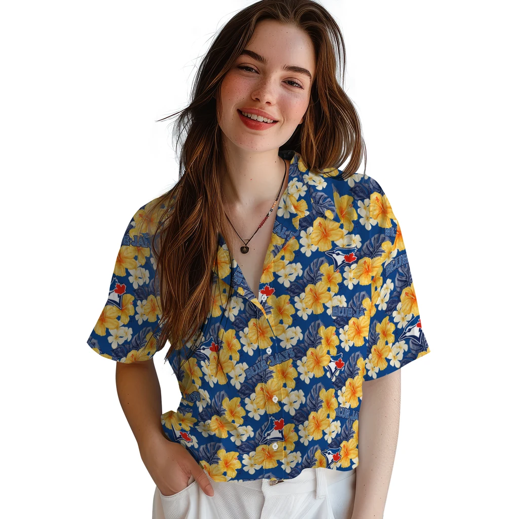 Toronto Blue Jays Hawaiian Shirt - Hibiscus Tropics toronto blue jays hibiscus tropics blue yellow hawaiian shirts latest model