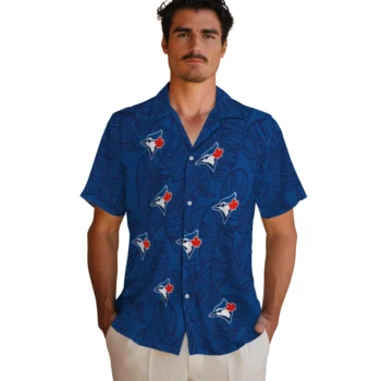toronto blue jays leaf outline blue hawaiian shirts fashion forward