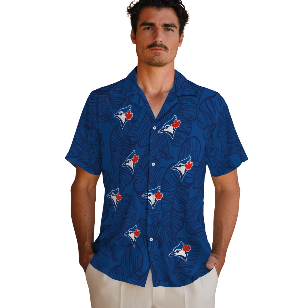 Toronto Blue Jays Hawaiian Shirt - Leaf Outline toronto blue jays leaf outline blue hawaiian shirts fashion forward