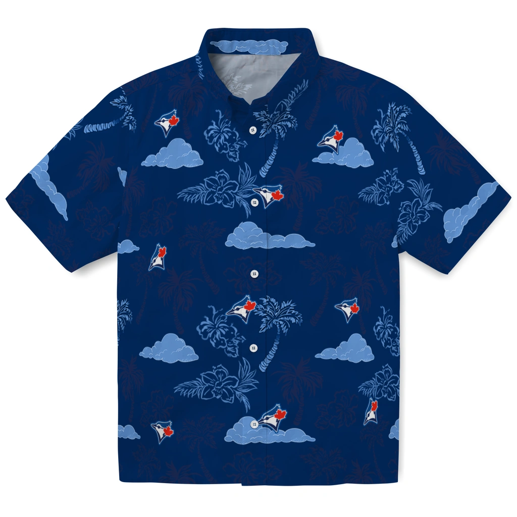 Toronto Blue Jays Hawaiian Shirt - Palm And Clouds toronto blue jays palm and clouds blue hawaiian shirts best selling