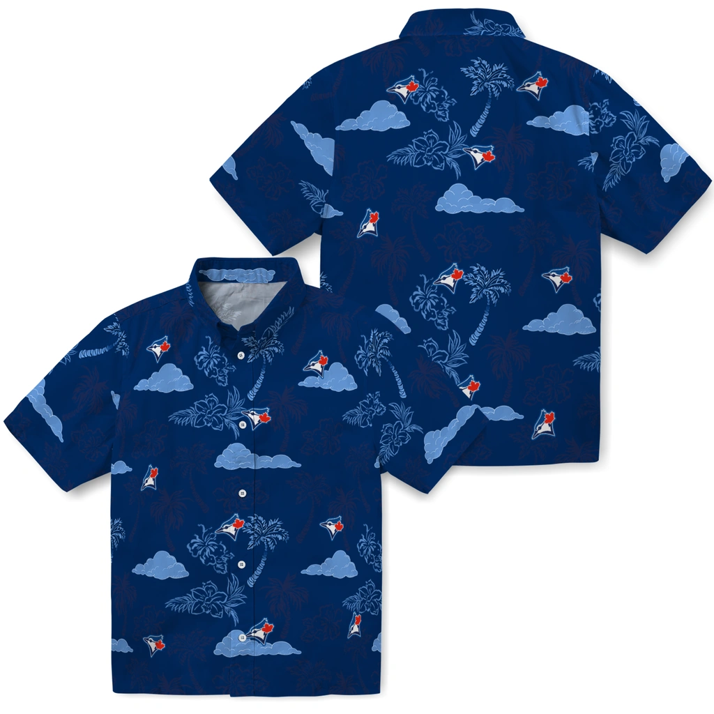 Toronto Blue Jays Hawaiian Shirt - Palm And Clouds toronto blue jays palm and clouds blue hawaiian shirts high quality