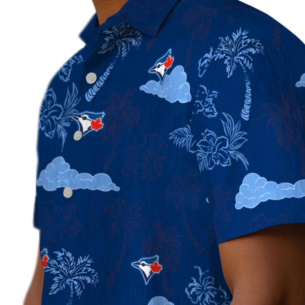 Toronto Blue Jays Hawaiian Shirt - Palm And Clouds toronto blue jays palm and clouds blue hawaiian shirts trendy