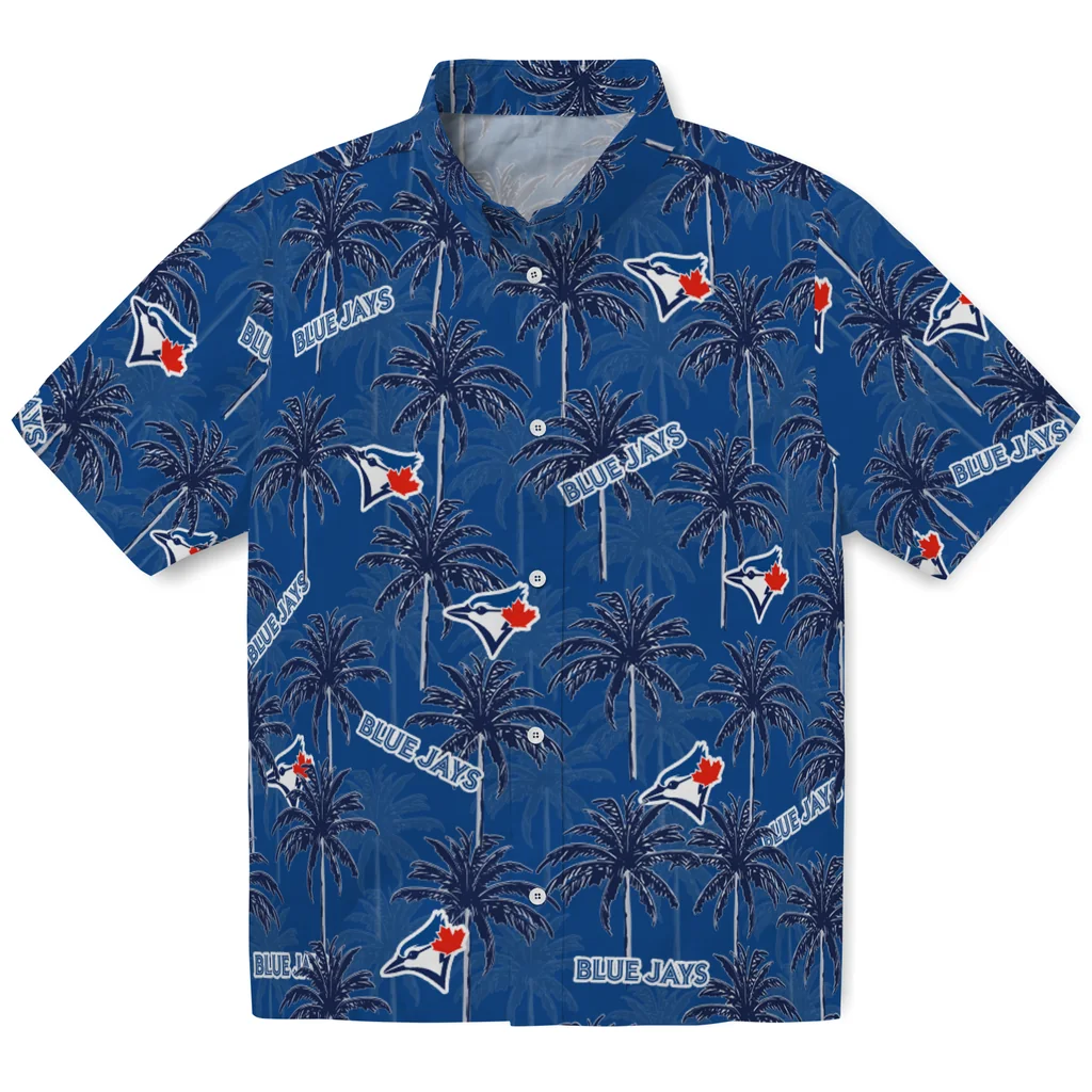 Toronto Blue Jays Hawaiian Shirt - Palm Tree Motif toronto blue jays palm grove blue hawaiian shirts best selling