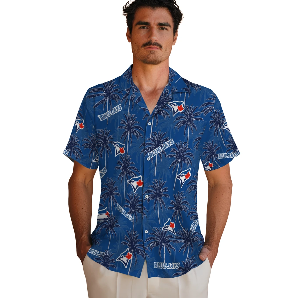 Toronto Blue Jays Hawaiian Shirt - Palm Tree Motif toronto blue jays palm grove blue hawaiian shirts fashion forward
