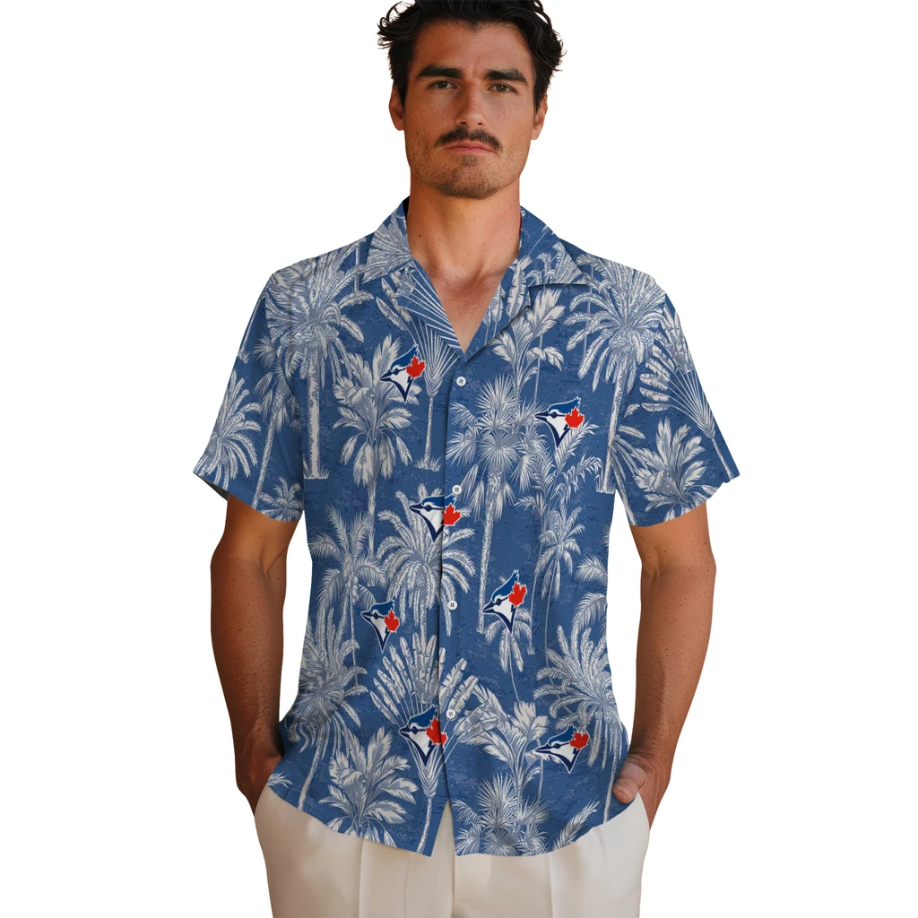 Toronto Blue Jays Hawaiian Shirt - Vintage Palm Tree toronto blue jays palm shadows blue hawaiian shirts fashion forward