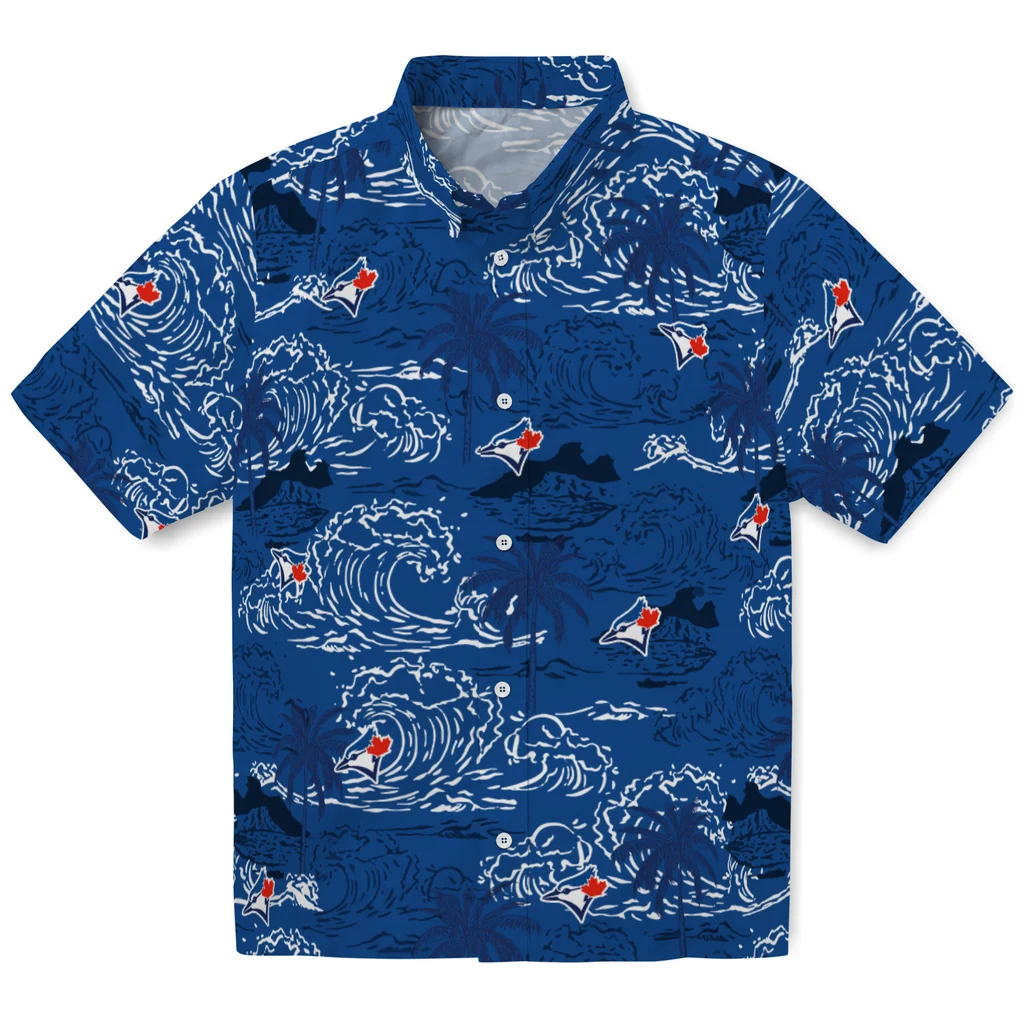 Toronto Blue Jays Hawaiian Shirt - Wave Palm toronto blue jays wave palm blue hawaiian shirts best selling