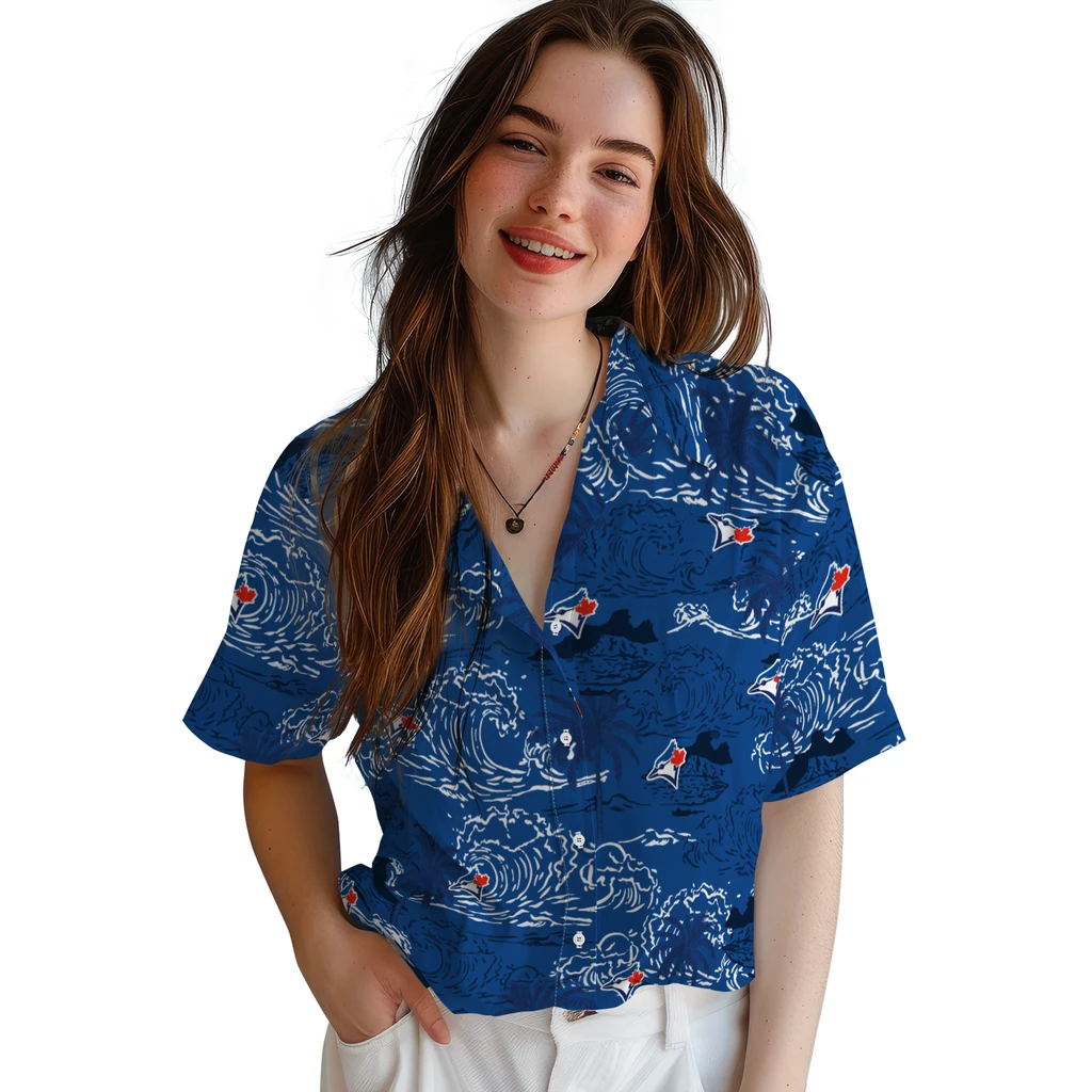 Toronto Blue Jays Hawaiian Shirt - Wave Palm toronto blue jays wave palm blue hawaiian shirts latest model