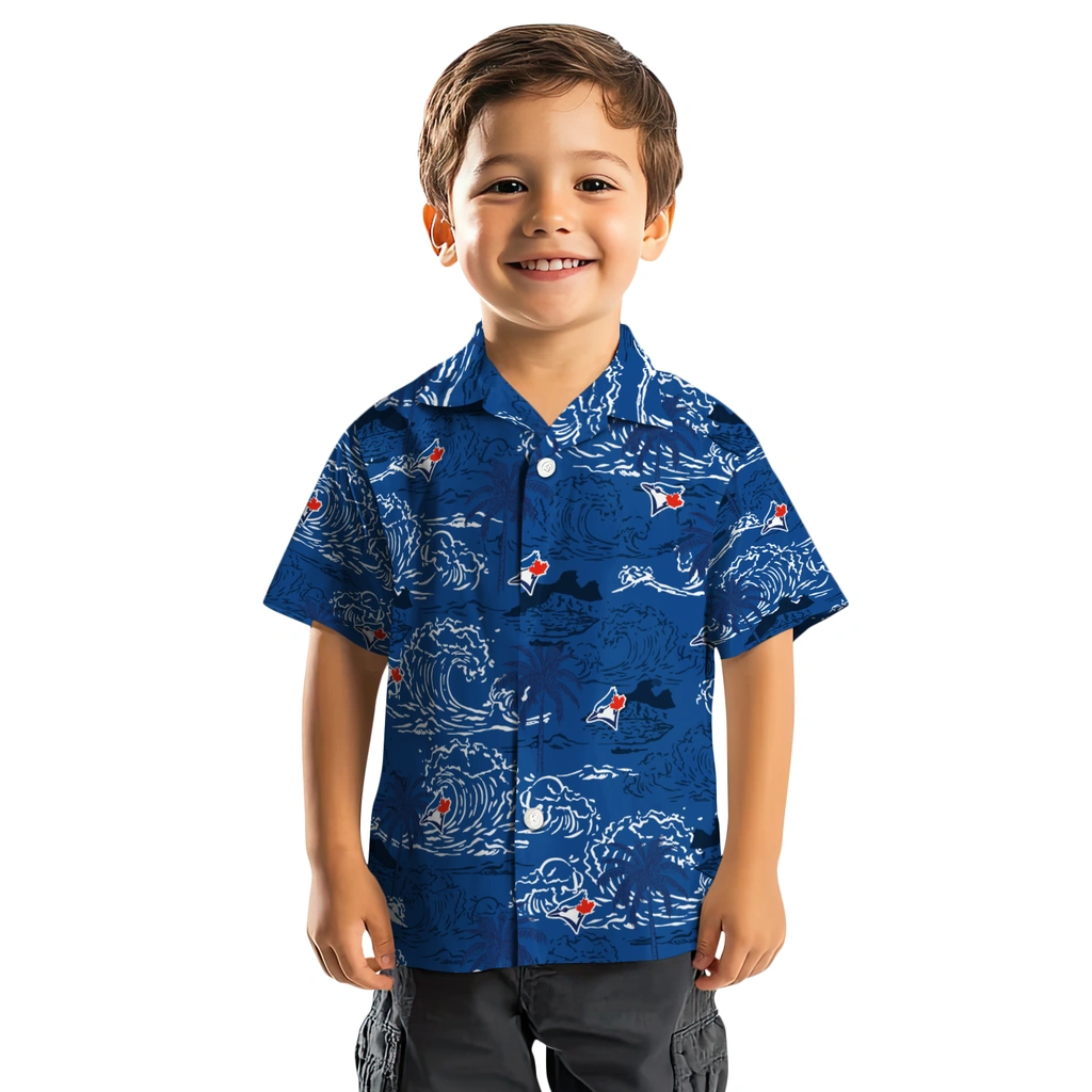 Toronto Blue Jays Hawaiian Shirt - Wave Palm toronto blue jays wave palm blue hawaiian shirts top rated