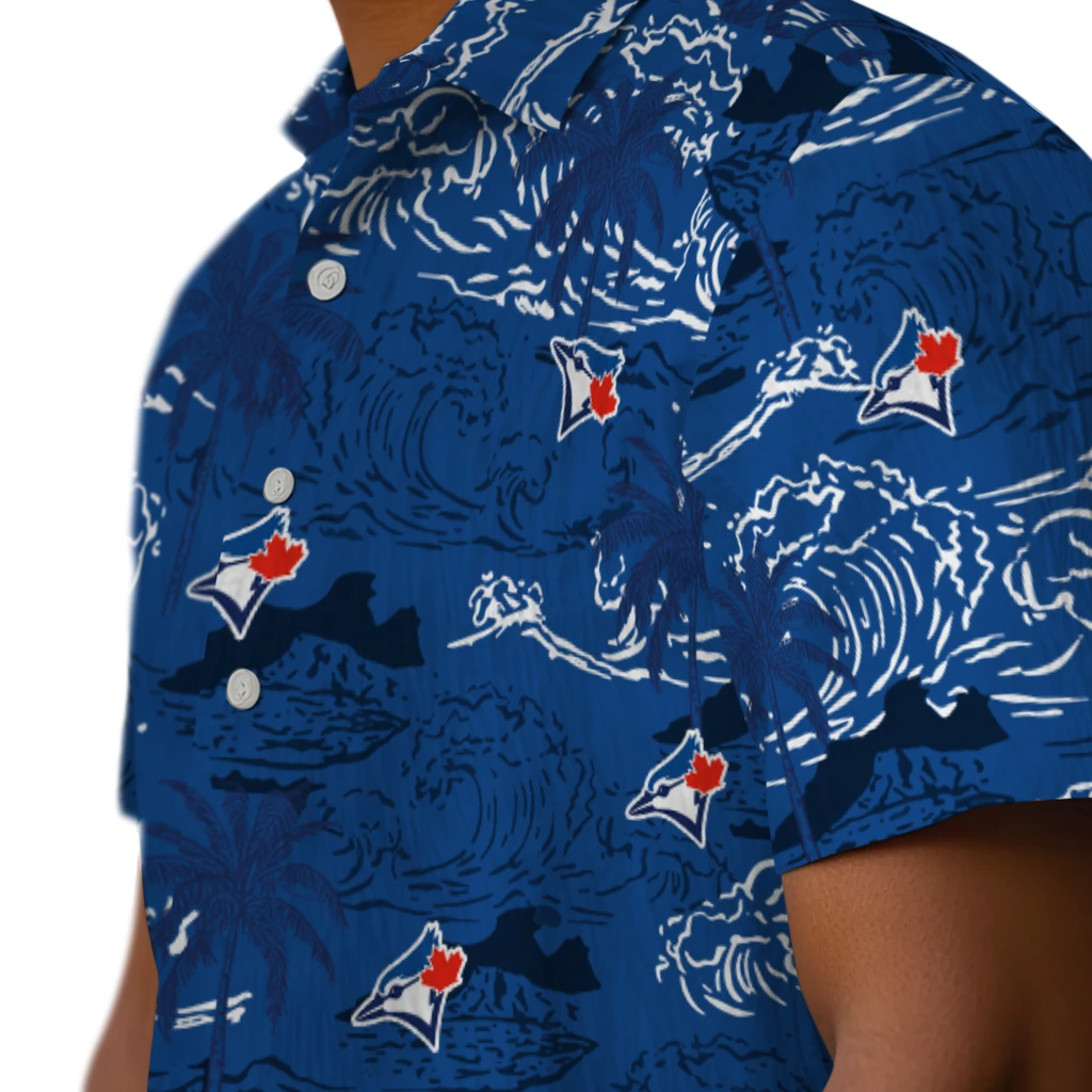 Toronto Blue Jays Hawaiian Shirt - Wave Palm toronto blue jays wave palm blue hawaiian shirts trendy
