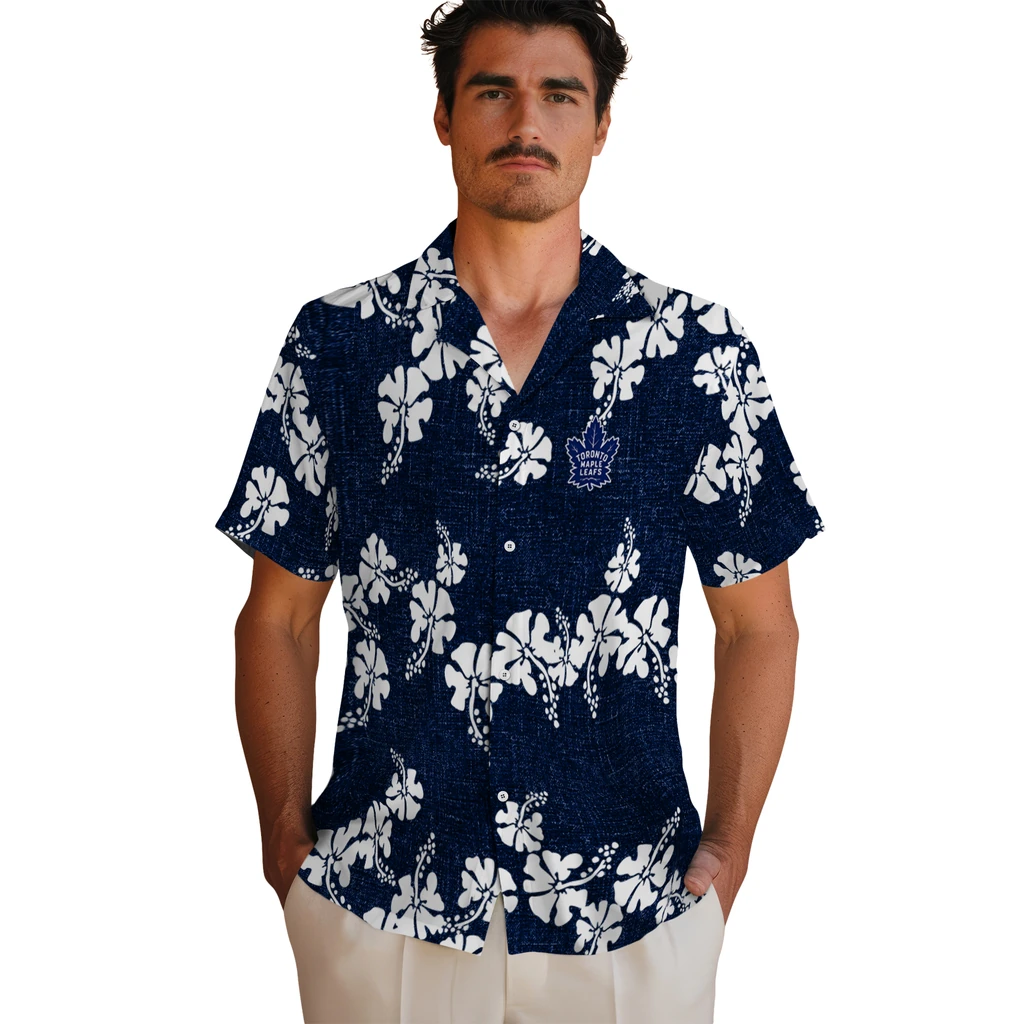 Toronto Maple Leafs Hawaiian Shirt - 50th State Flower toronto maple leafs hibiscus petals blue hawaiian shirts fashion forward