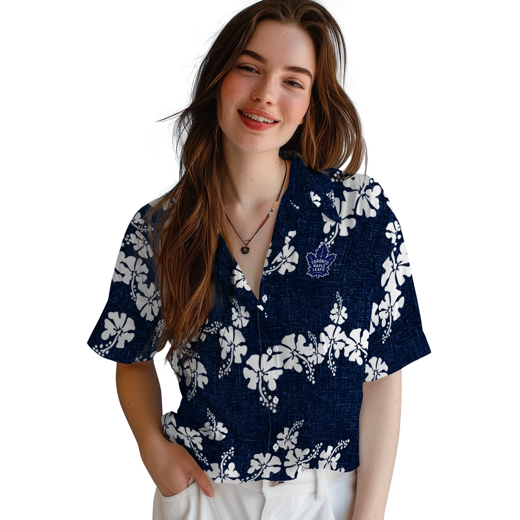 Toronto Maple Leafs Hawaiian Shirt - 50th State Flower toronto maple leafs hibiscus petals blue hawaiian shirts latest model