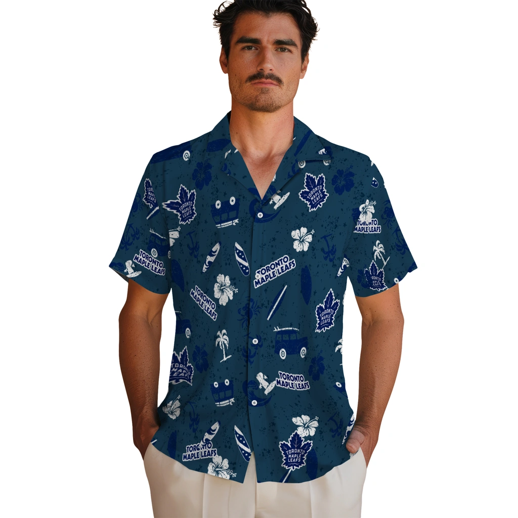 Toronto Maple Leafs Hawaiian Shirt - Beach Vibe toronto maple leafs beach vibe navy hawaiian shirts fashion forward