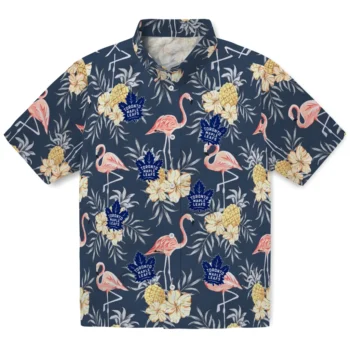 toronto maple leafs flamingo hibiscus navy hawaiian shirts best selling