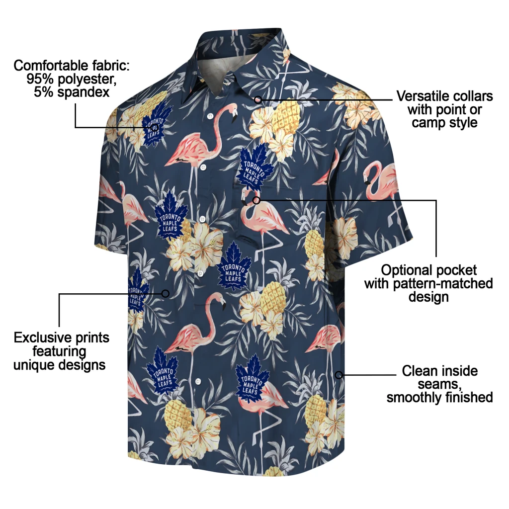 Toronto Maple Leafs Hawaiian Shirt - Flamingo Hibiscus toronto maple leafs flamingo hibiscus navy hawaiian shirts new arrival