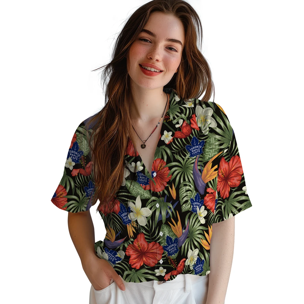 Toronto Maple Leafs Hawaiian Shirt - Hawaii Floral Hibiscus toronto maple leafs hibiscus bird hawaiian shirts latest model