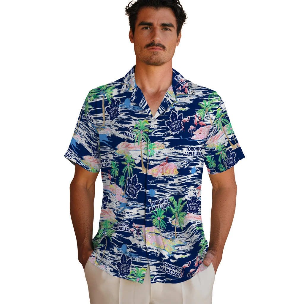 Toronto Maple Leafs Hawaiian Shirt - Hawaii Island toronto maple leafs flamingo retreat blue hawaiian shirts fashion forward