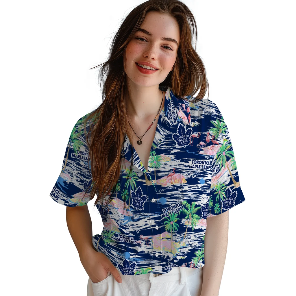 Toronto Maple Leafs Hawaiian Shirt - Hawaii Island toronto maple leafs flamingo retreat blue hawaiian shirts latest model