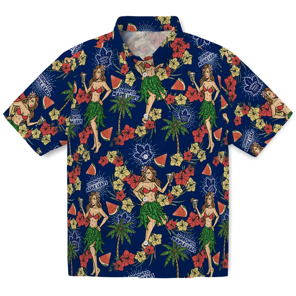 Toronto Maple Leafs Hawaiian Shirt - Hawaiian Girls Design toronto maple leafs hawaiian girls design blue hawaiian shirts best selling