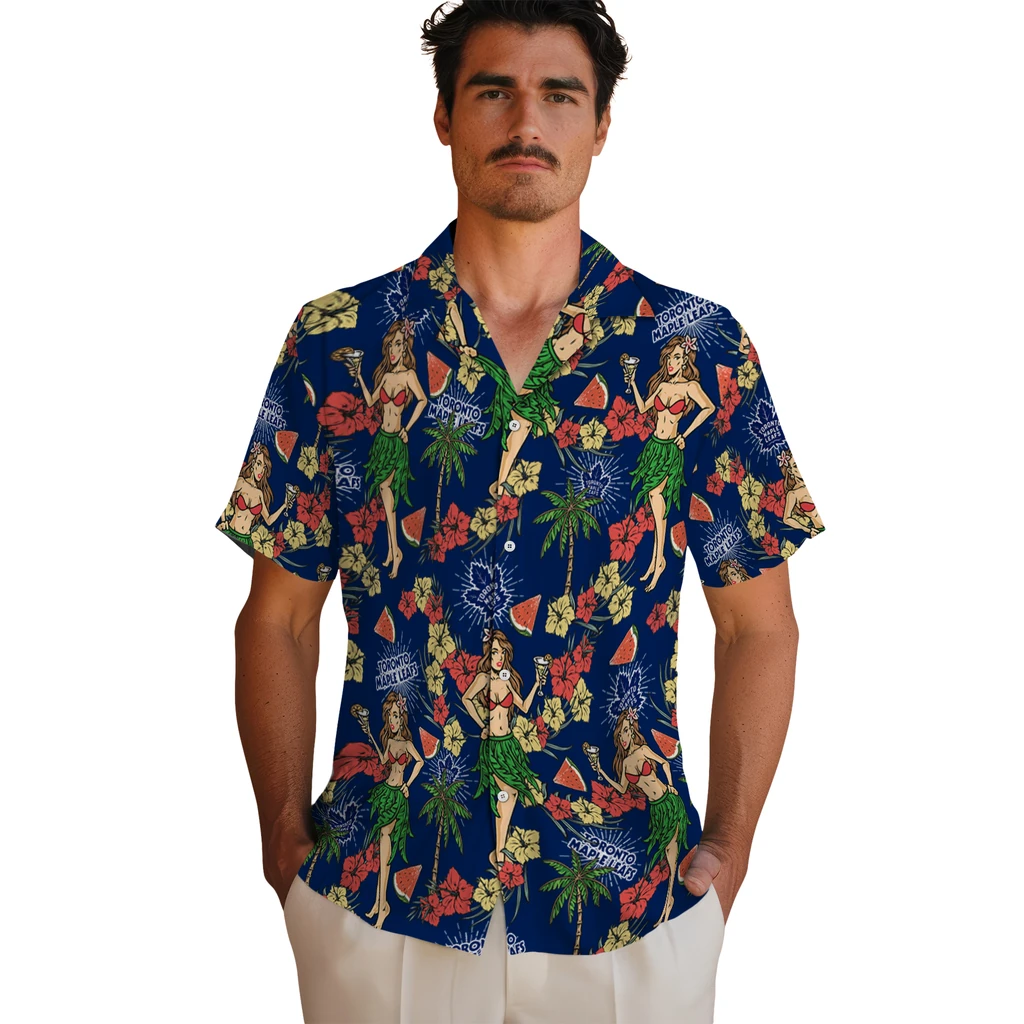 Toronto Maple Leafs Hawaiian Shirt - Hawaiian Girls Design toronto maple leafs hawaiian girls design blue hawaiian shirts fashion forward
