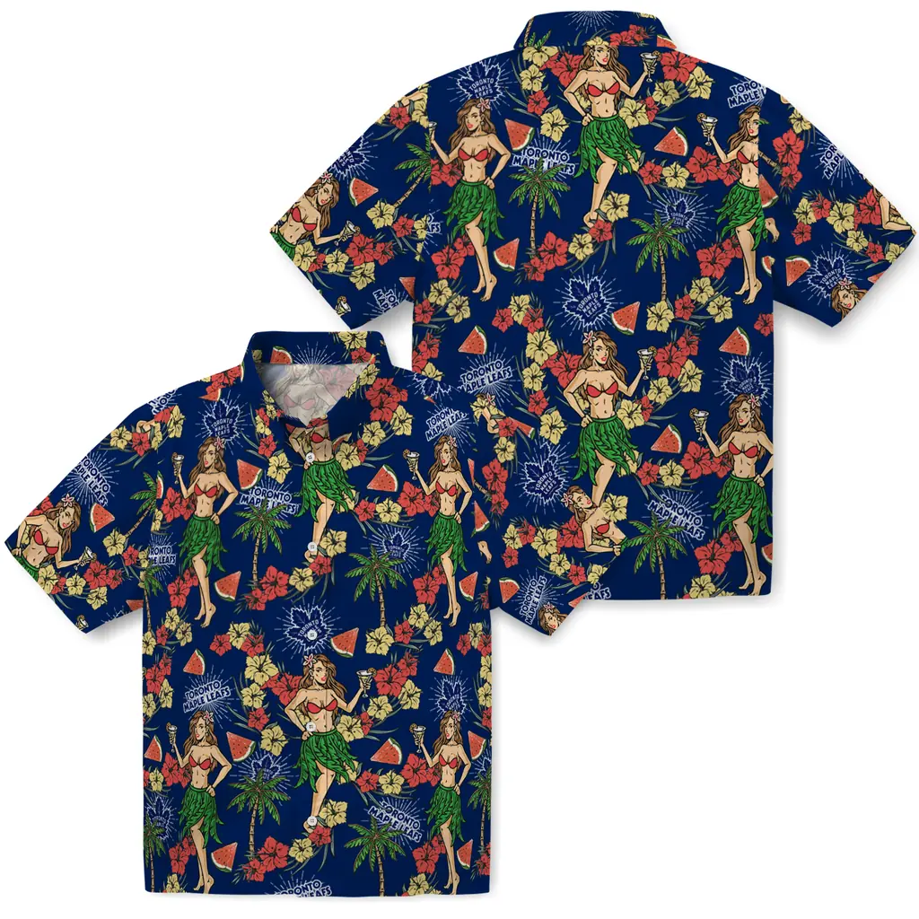 Toronto Maple Leafs Hawaiian Shirt - Hawaiian Girls Design toronto maple leafs hawaiian girls design blue hawaiian shirts high quality