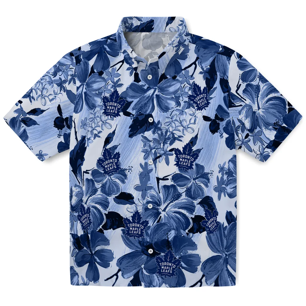 Toronto Maple Leafs Hawaiian Shirt - Hibiscus Arrangement toronto maple leafs hibiscus arrangement blue hawaiian shirts best selling
